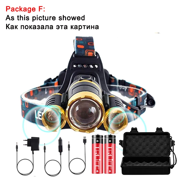 Package F Умный светодиодный налобный светильник с ИК-датчиком 5/3 T6, с увеличением, высокая мощность, перезаряжаемый фонарь для рыбалки, 18650, Головной фонарь, водонепроницаемый - Испускаемый цвет: Package F