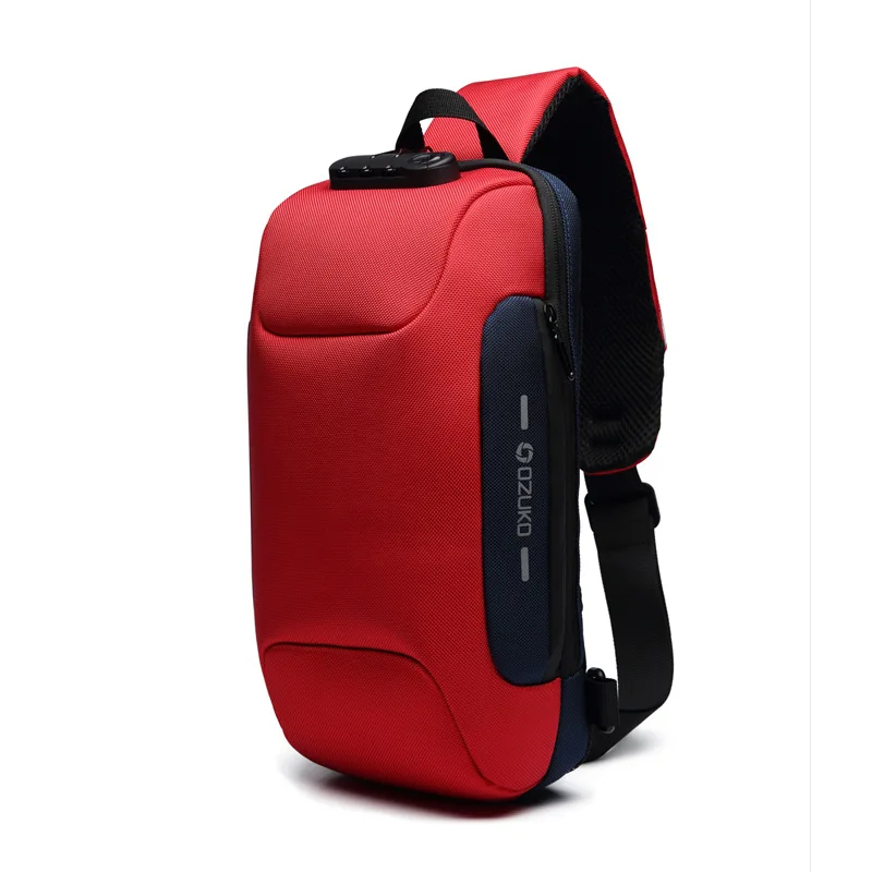 OZUKO многофункциональная Водонепроницаемая нагрудная сумка, Мужская Противоугонная сумка с замком, дизайнерская сумка через плечо для короткой поездки, мужские сумки-мессенджеры - Цвет: Красный