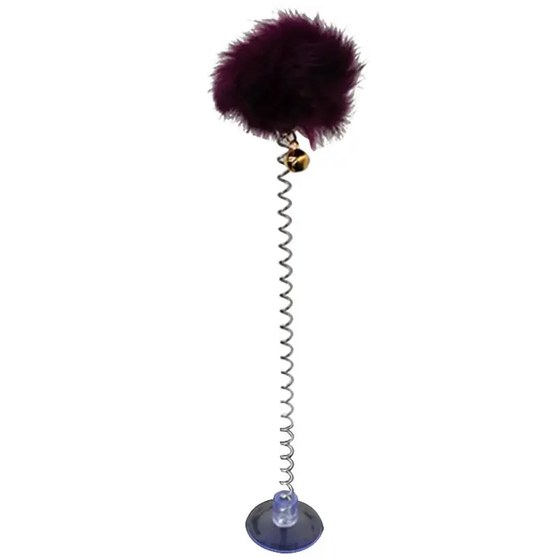 1pc Cat Teaser Toy Interactive Plush Cat Spring Wand Kitten Toy Ball With Sucker Bell Pet Supplies Pet Accessories 