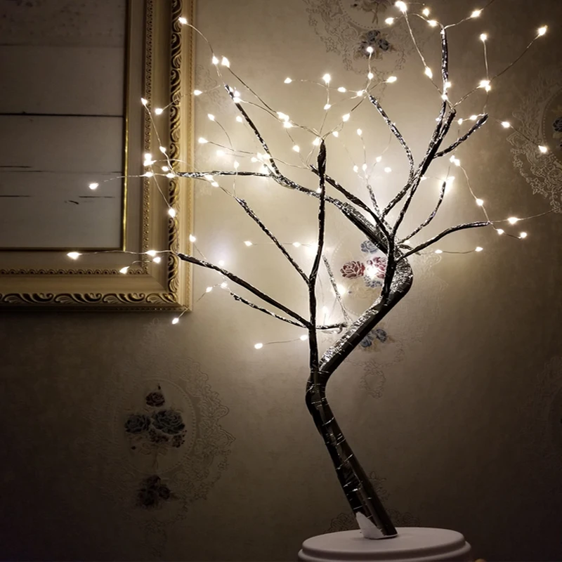 Светильник в виде огненной елки, медная проволока, настольные лампы, ночной Светильник 108 светодиодный USB для дома, спальни, свадьбы, вечеринки, бара, Рождественское украшение