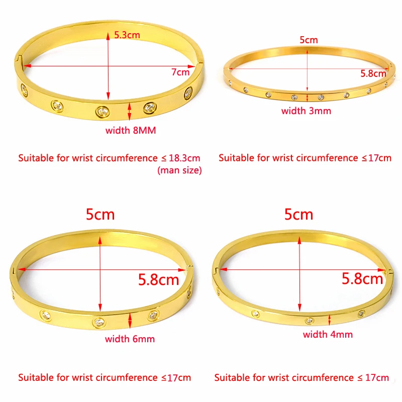 Cartier Love Bangle Size Guide Stainless Steel Bracelets Stainless