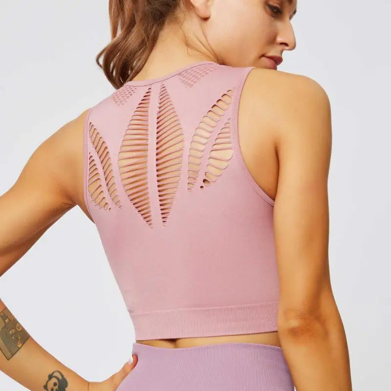 

2019 Seamless Sports Bra Top Fitness Women Running Crop Tops Pink Workout Padded Bra High Impact Activewear