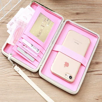 

Embroidery Love PU Leather Long Wallet Women Phone Case Bag Coin Purse Ladies Card Holder Femme Money Wallet Day Clutch Bag