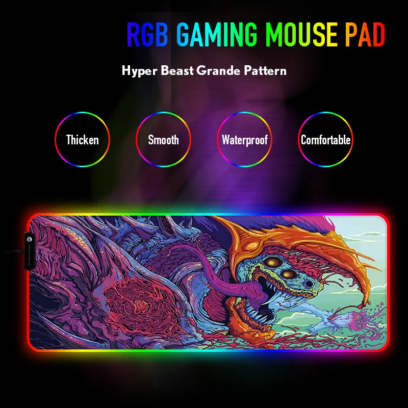 RGB большой коврик для мыши, большой светодиодный игровой коврик для мыши, коврик для клавиатуры, коврик для ноутбука, водонепроницаемый резиновый коврик для мыши XXL для ПК, Настольный коврик