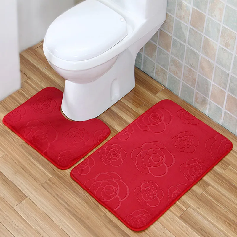3D Rose Zeegle 2 шт коврик для ванной, однотонный коврик для ванной комнаты, u-образный коврик, нескользящий коврик для ванной комнаты, коврик для душа, Впитывающий Коврик для ванной, коврики для туалета - Цвет: 3D Rose
