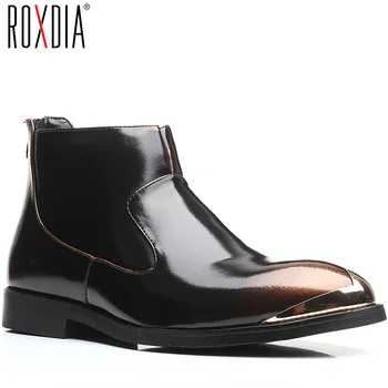 

ROXDIA brand plus size 39-48 PU leather men boots autumn fashion work shoes male lace up man ankle boots pointed toe RXM146