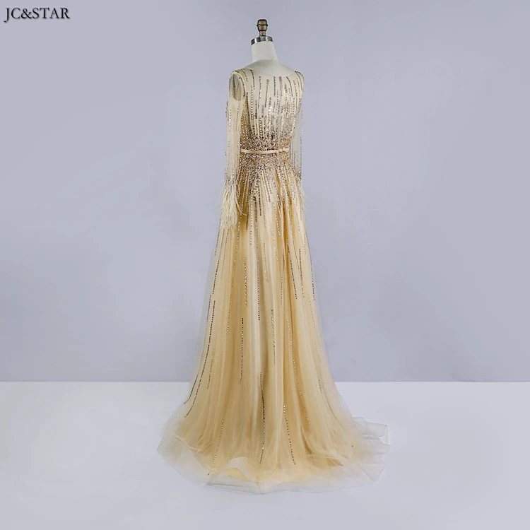 new tulle crystal feather long sleeve A Line silver grey Champagne gold bridesmaid dresses vestidos de fiesta de noche