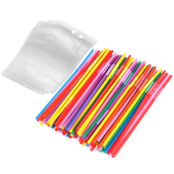 

OUNONA 100PCS Straws and Drink Pouches Disposable Handheld Drink Container Set for Coffee Water Beverage Wine
