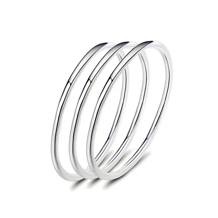 

S990 Sterling Silver Bracelet-Style New Style Three-Line Shiny Side Circle Silver Bracelet Elegant Women's Silver Bracelet