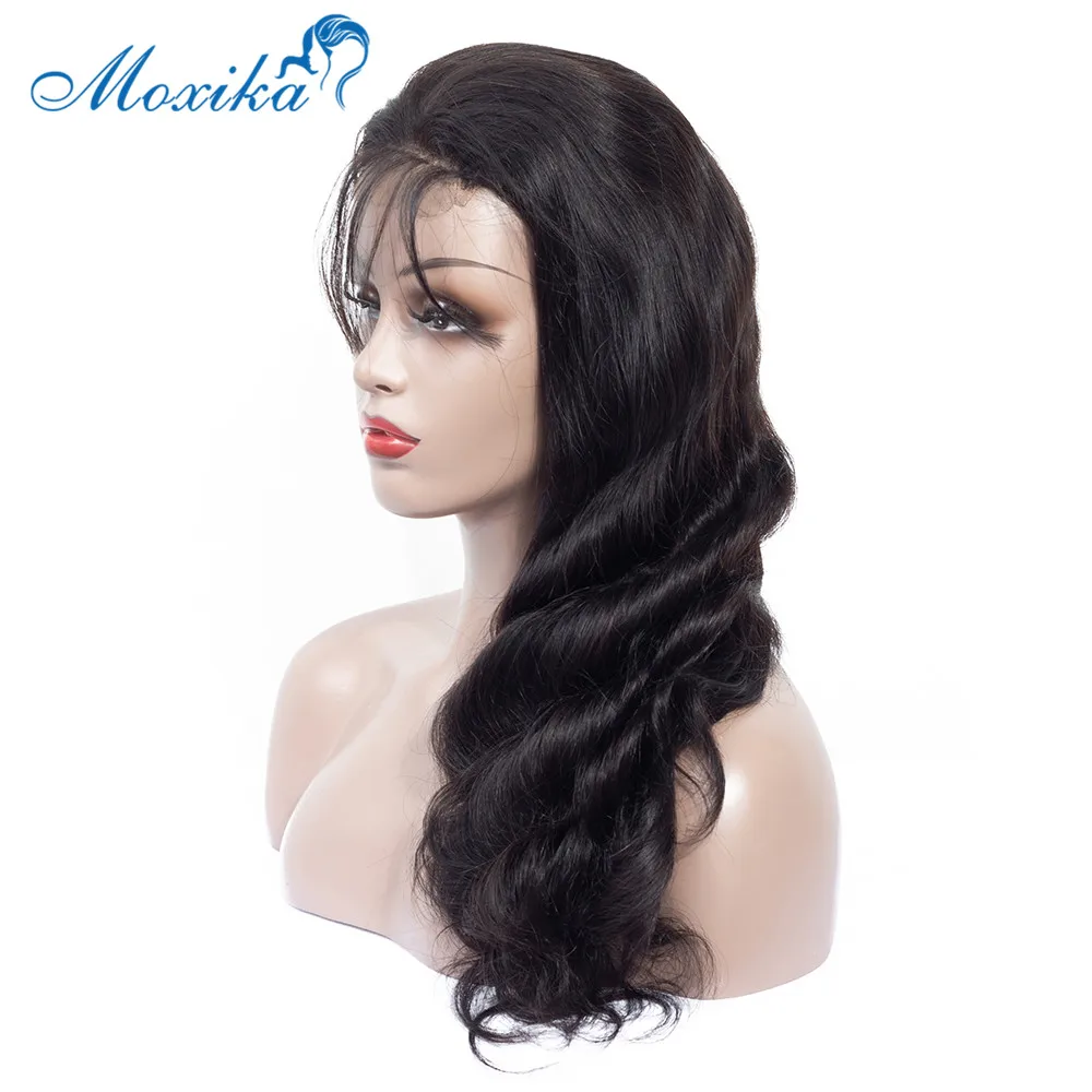 Moxika волос полный кружевной парик для черных Для женщин бразильские человеческие волосы волнистые человеческие волосы парики с детскими волосами предварительно вырезанные низкий коэффициент Волосы remy