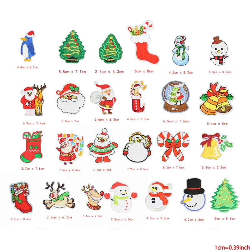 Christmas Style Embroidery Patch Heat Transfers Iron On Sew On Patches Q6PE