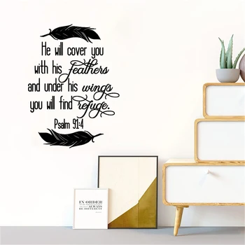 

He Will Cover You With His Feathers PSALM 91:4 Scripture Wall Decal- Christian Wall Decal- Religious Bible Verse Wall Decor