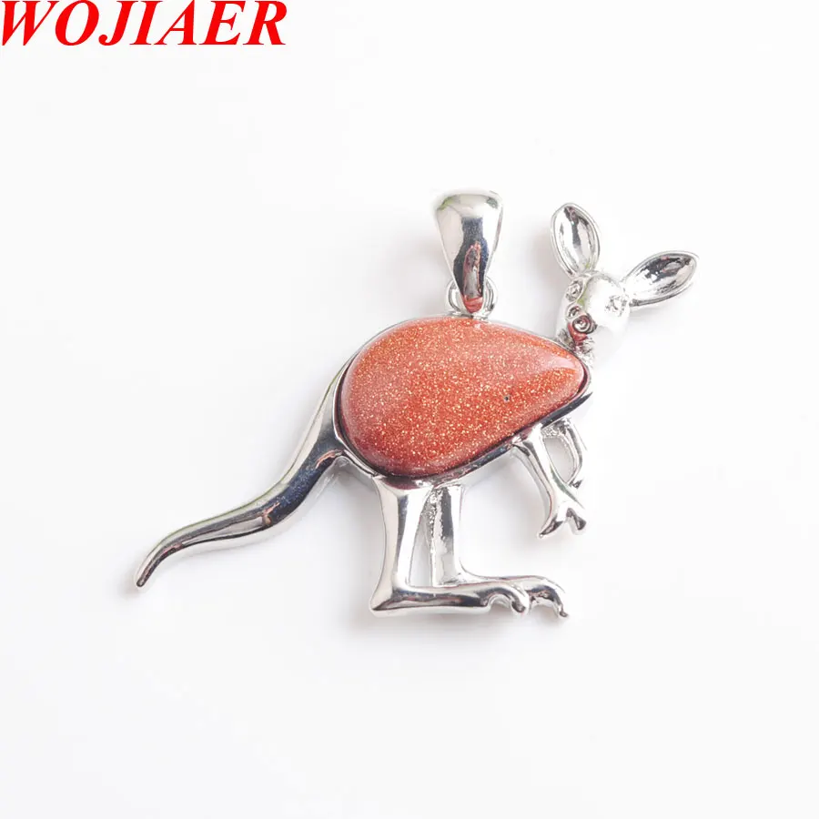 WOJIAER Smart Animal Kangaroo Pendant & Necklaces Water Drop bead Natural Golden Sand Stone Jewelry for Women PN8042 | Украшения и
