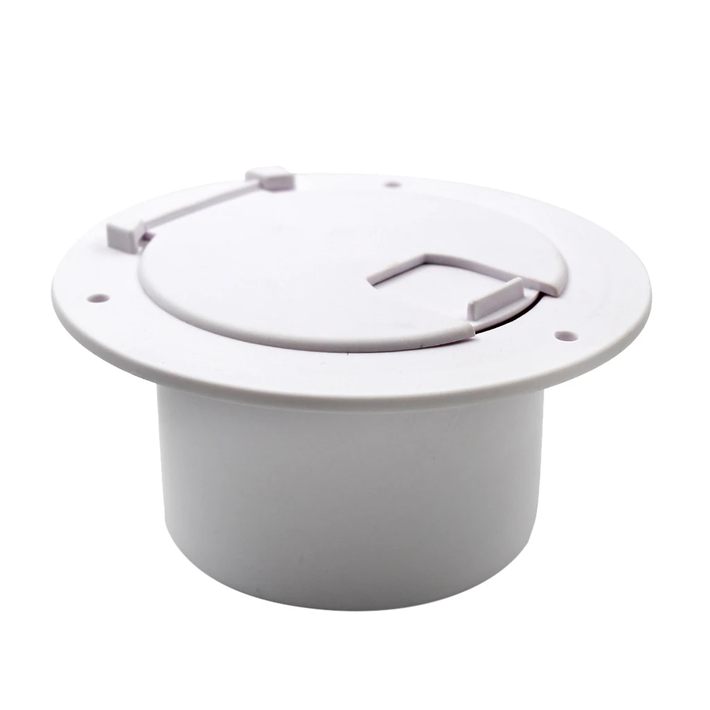 5.2 inch Round RV Camper Electrical Cable Hatch with Back, Boat Electric Power Cord Storage Hatch Flip Up Cover, White