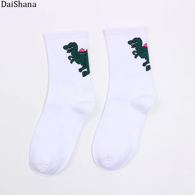 ZB1496 DaiShana/Новое поступление, корейские носки в японском стиле унисекс Harajuku, модные повседневные забавные хлопковые носки с рисунком кактуса, динозавра, белые носки - Цвет: ZB1496