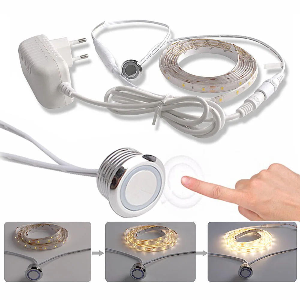 

12V Sensor Lamp Touch Switch Under Cabinet Light Waterproof Flexible Led Light Stripe for Bedroom Kitchen White Indoor LED Light