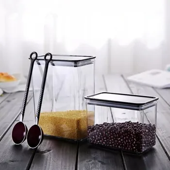 

1000ml Plastic square thickened fruit powder box, transparent coffee bean jar sealed jar essential storage box for milk tea shop