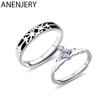 

ANENJERY Romantic Princess and Knight Couple Rings Zircon Opening Lovers Rings For Wedding Jewelry S-R523