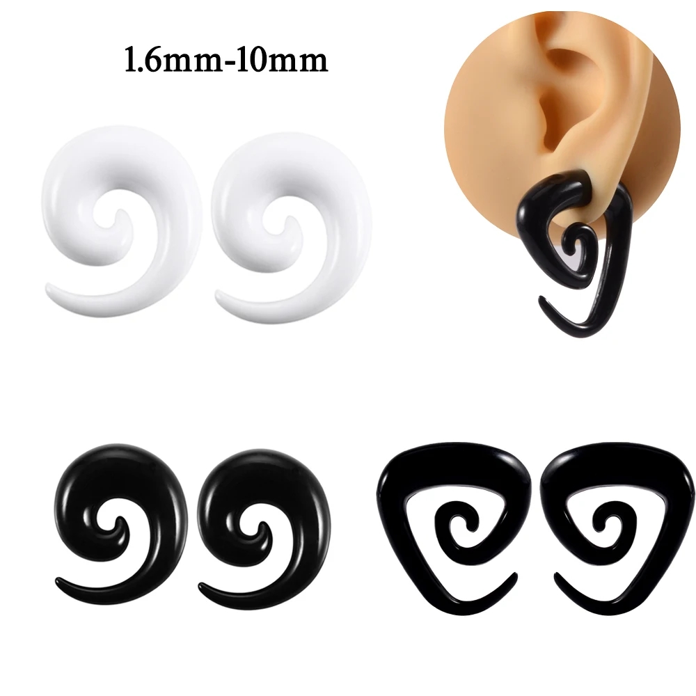 Spirale Estensione Per Orecchio In Acrilico Nero - Espansore Per Piercing, Design A Lumaca