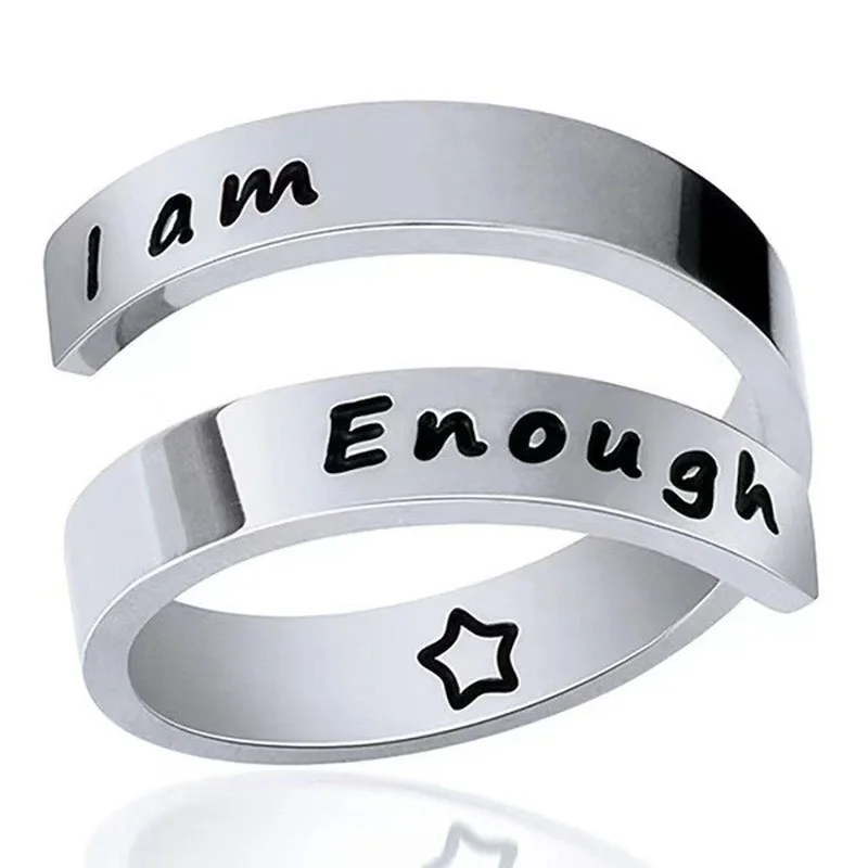 New Simple Style Fashion Female Engraving I Am Enough Ring 316L Stainless Steel Ladies Party Jewelry Opening Adjustable | Украшения и