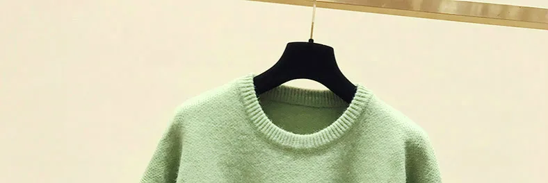 light green pullover Neploe Pull Femme Зима Осень Большой вязаный свитер для женщин рукав-фонарик вышивка мультфильм утолщаются пуловеры джемпер - Цвет: light green pullover