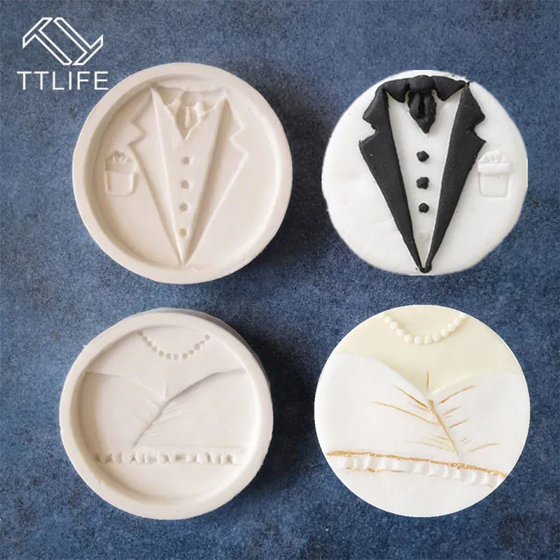 

TTLIFE Man Women Wedding Dress Silicone Mold Cake Decorating Tools Fondant Mold Chocolate Gumpaste Mold for Wedding Cake