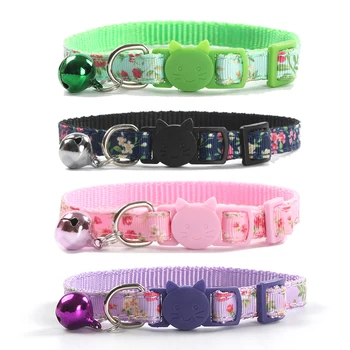 

Cat Collars Safety Quick Release with Bell-Adjustable Cat Collar with Small Floral Colorful Patterned Soft Strong Nylon Strip