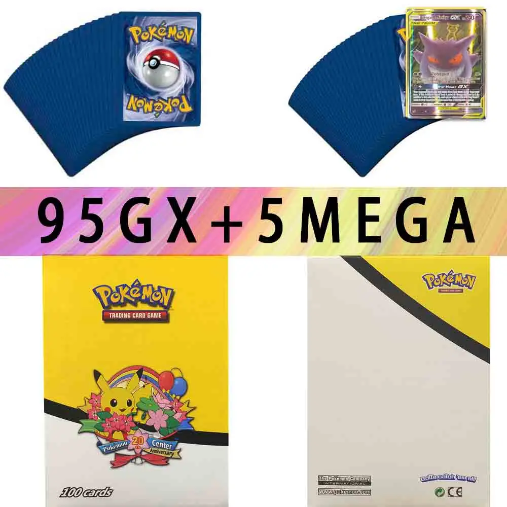 TAKARA TOMY, 100 шт., Покемон, карты, коллекция Sun Moon, битва, сияющая карточная колода, настольная игра, детские игрушки, 95 GX, 5 мега флэш-карт - Цвет: 95GX5MEGA