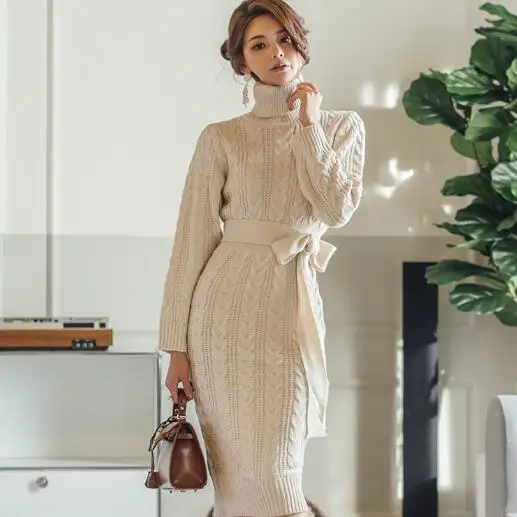 Осень Зима Европа и США винтажное Женское шерстяное платье утолщенное вязаное