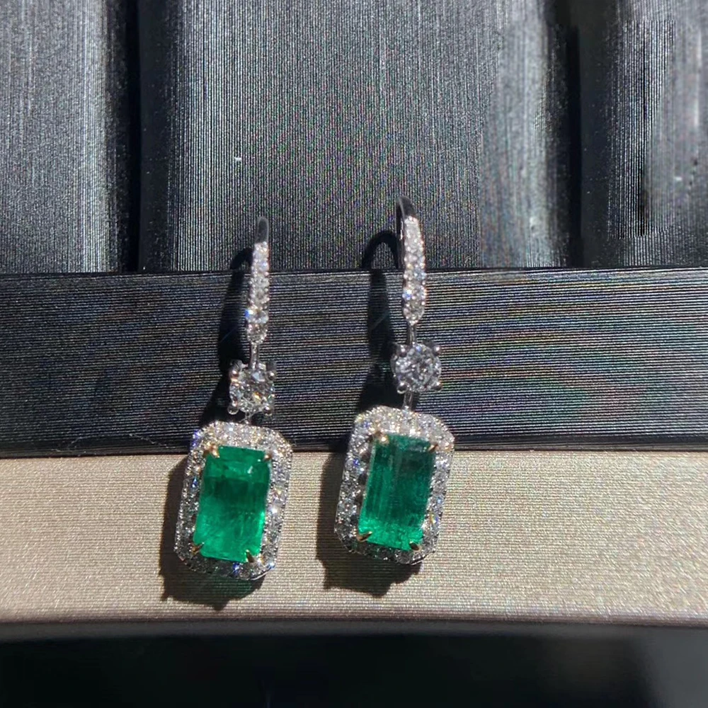 AEAW AAA Твердые 18 к белое золото натуральный изумруд АЛМАЗ серьги 1.3ct ювелирные изделия для женщин