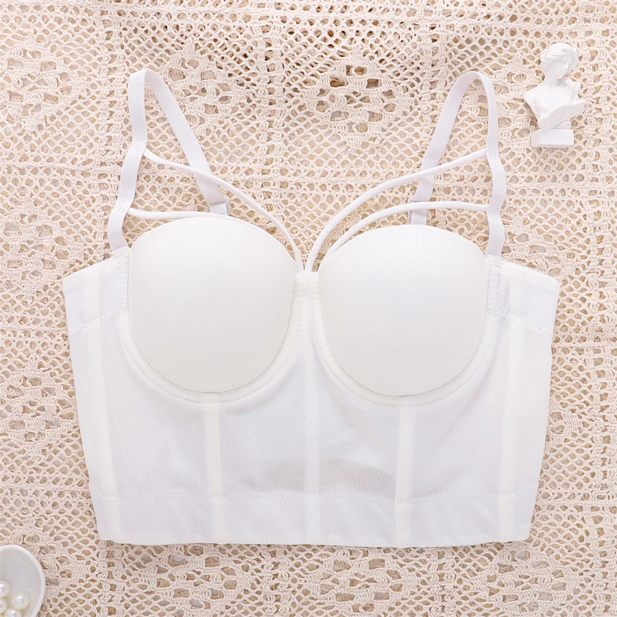 camisole bra New Bodice Summer Top Sleeveless Short Sexy Female  Push Up Crop Top Women Harajuku Off Shoulder Solid Camis With Built In Bra white camisole Tanks & Camis