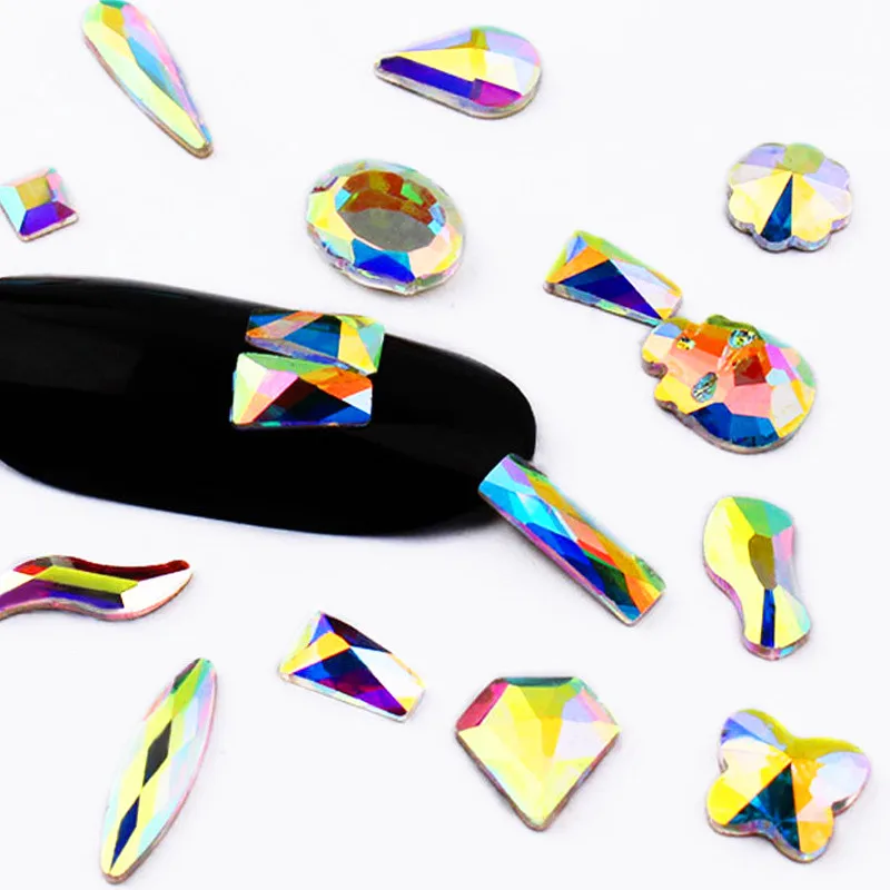 

20Pcs/Pack Nail Art Rhinestones Flat Shaped Elongated Teardrop Rectangle Glass Flame Colorful Stones For 3D Nails Decoration