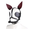 Fetish Leather Harness Head Piece Hood Mask With Silicone Bone Mouth Gag Ears Eye Shade Bit Blindfold For Pony Pet Cosplay Bdsm 1