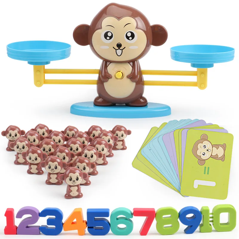 Math Match Game Board Toys Monkey Cat Digital Balance Scale Toy Kids Educational Learning Toy Add Subtract Math Toys 9
