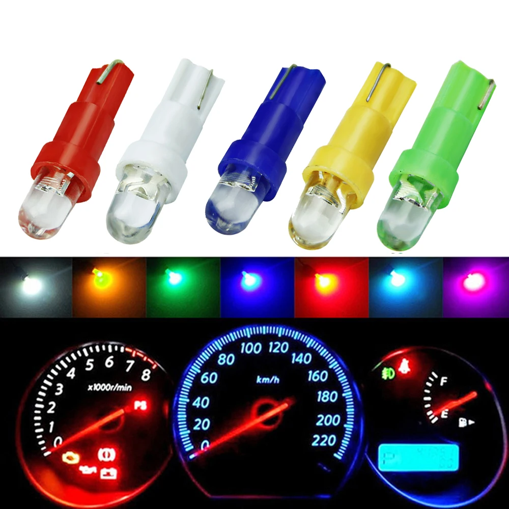

500pcs Car Interior T5 led 1 SMD led Dashboard Wedge 1LED Car Light t5 Bulb Lamp led t5 12v Yellow/Blue/green/red/white led