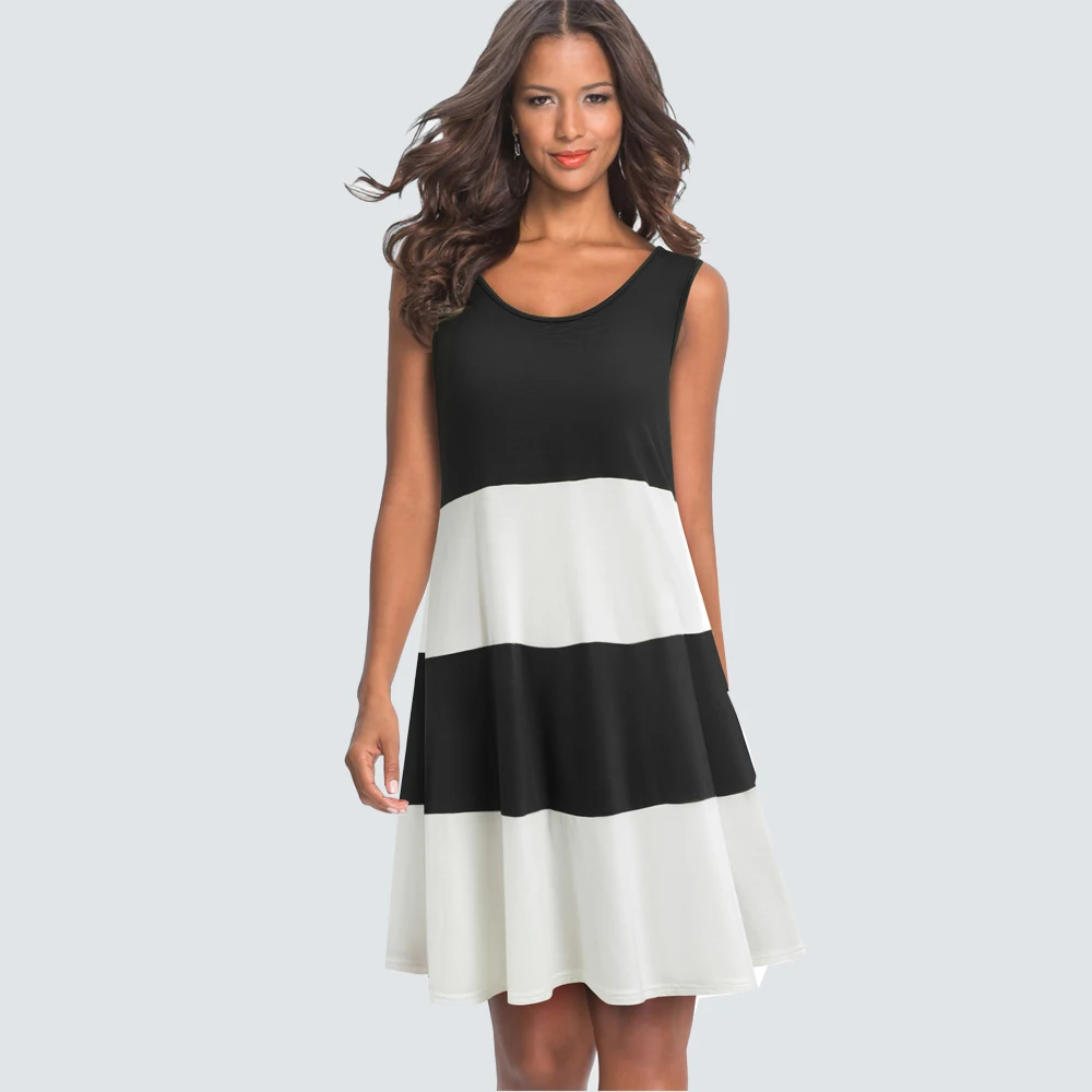 

Women New Fashion Elegant sleeveless patchwork swing Dress Casual Loose party beach summer dress HA166