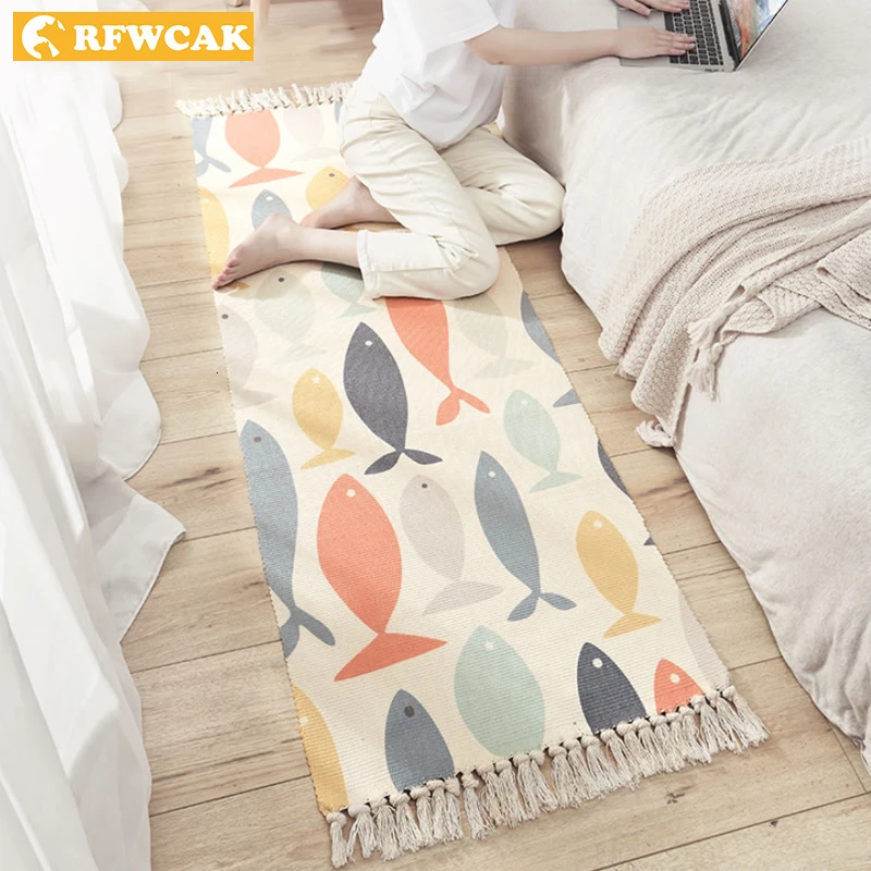 Cotton Kilim Tassel Soft Carpets For Living Room Bedroom Kid Room Home Carpet Floor Door Mat Simple Nordic Style Decorate Rugs