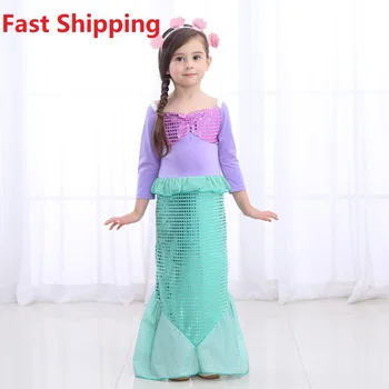 

Kids Girls Mermaid Cosplay Costume Make Up Party Clothing Halloween Princess Sequin Dress Up Children Long Sleeve Mermaid Dress