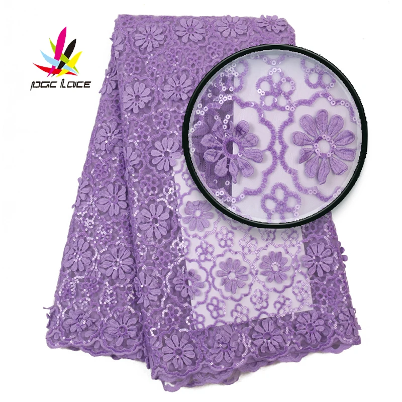 

Purple Velvet Lace Fabric Nigerian 2019 Sequins 3D Flower Embroidery French Big Quality For Party Wedding Dress