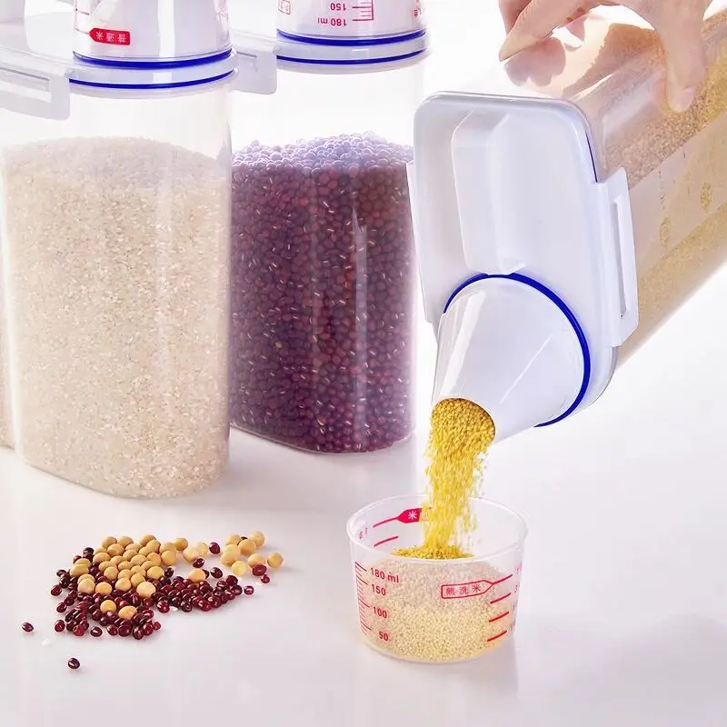 

Kitchen Rice Storage Box Sealed Jar Plastic Grains Storage Box Moisture-Proof Pest Control Boxes to Send Measuring Cup 2KG Capac