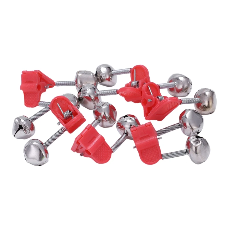 

NEW-Red Plastic Clip Double Rod Bite Alarm Fishing Bells 6 Pcs