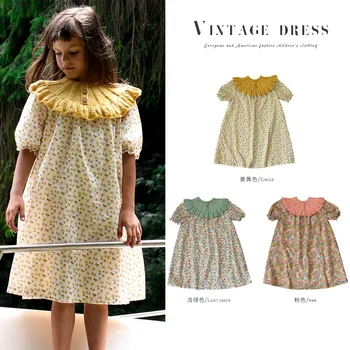 

INS tong qun 2020 Spring and Summer New Kai Same Series Girls zhong xiao tong zhen zhi ling Splicing Vintage Dress Short A-Line