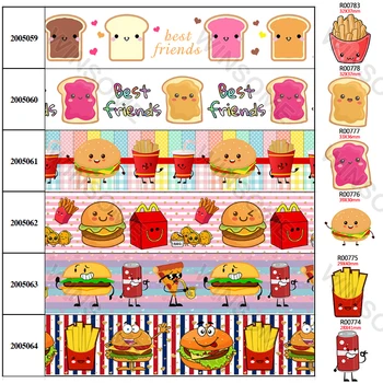 

5 Yards Grosgrain/Satin 25mm/38mm/50mm/75mm Cartoon Food Ribbon 30 Pcs Planar Resins for DIY Hair Bow Decorations