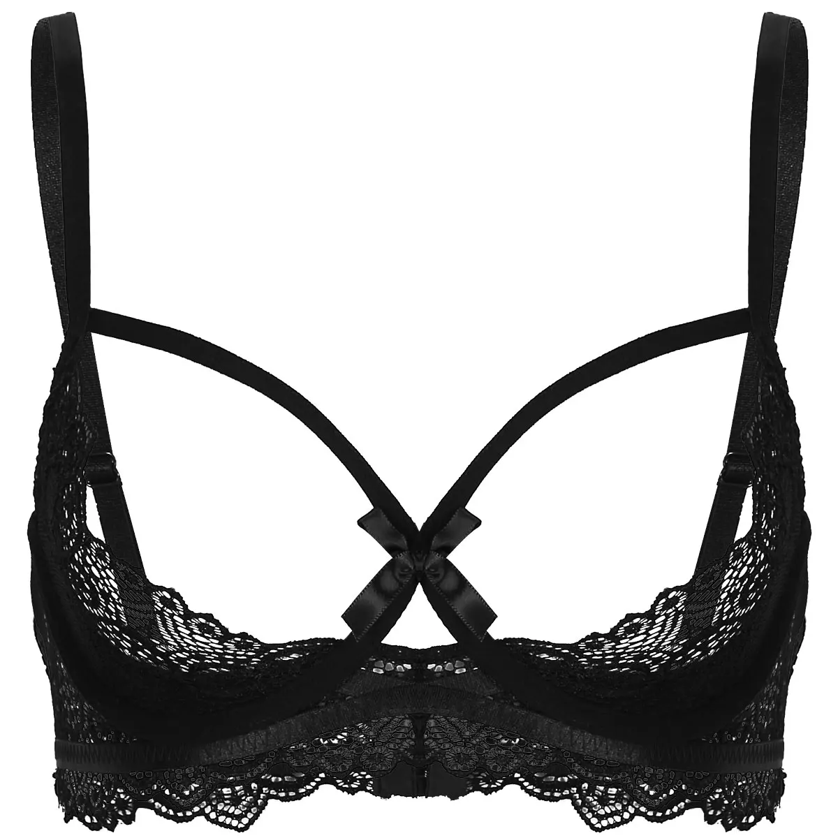 Women See Through Bra Tops 1/4 Cups Push Up Underwire Bralette Open Cups Tops US 