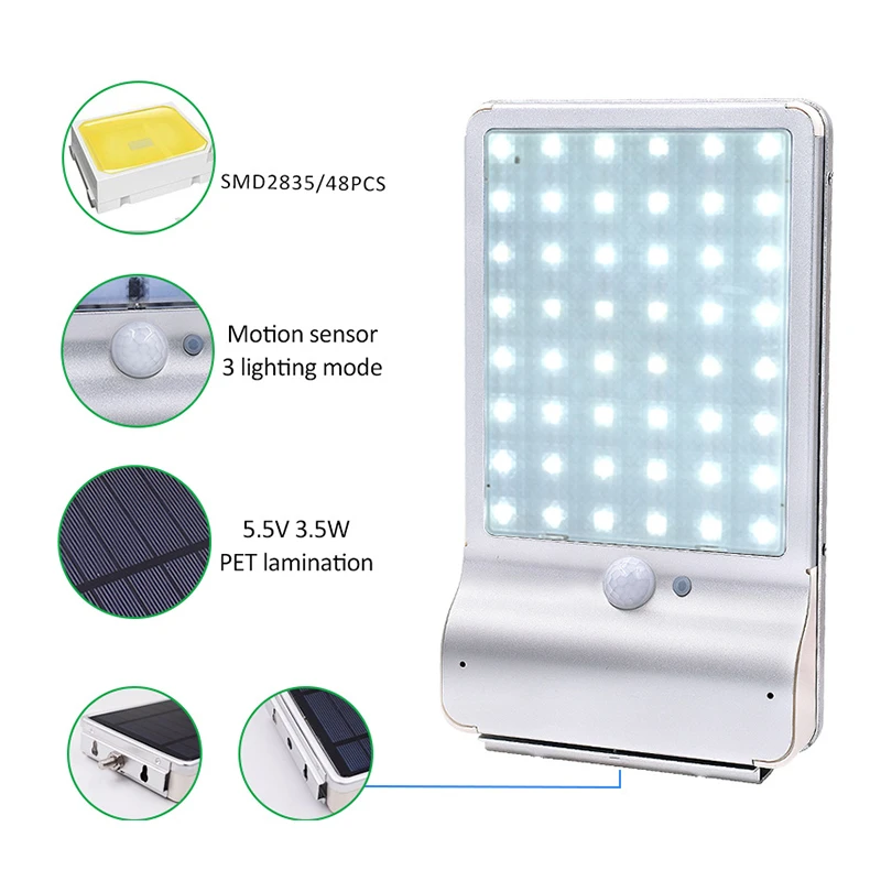 

800lm Microwave Sensor Solar Light With Three Modes Outdoor Waterproof Solar Lamp 48leds Security Lighting For Garden Home Wall