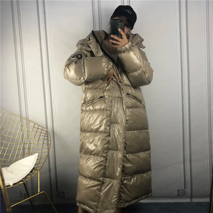 Tcyeek/толстый теплый зимний женский пуховик уличная куртка с капюшоном на 90% утином пуху модная женская одежда X-long пальто Hiver