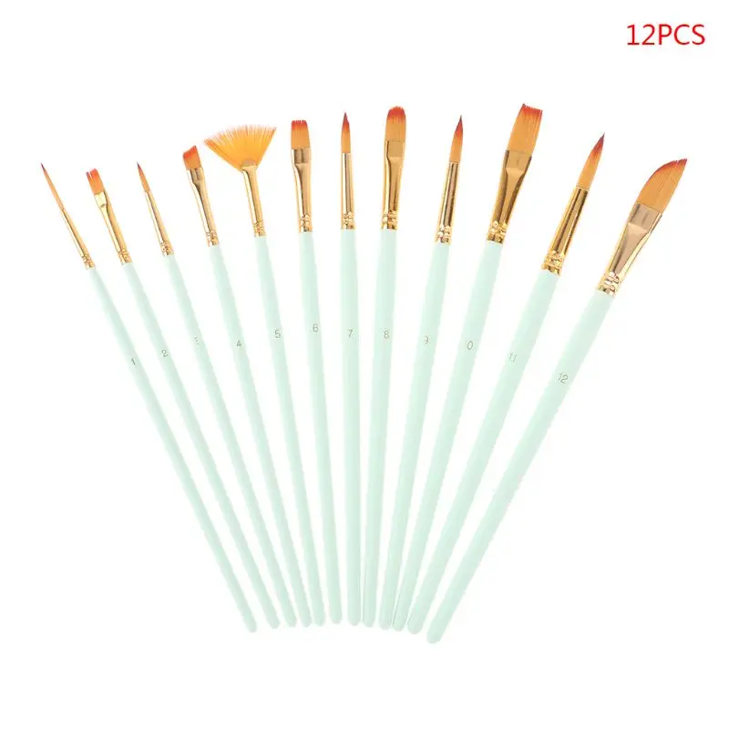 12 Pcs/Lot Different Size Artist Fine Nylon Hair Paint Brush Set for Watercolor Acrylic Oil Painting Brushes Drawing Art Supplie