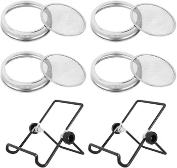 

4 Pack Stainless Steel Sprouting Lids Sprouting Strainer Lid Kit With 2 Pack Sprouting Stands Growing Your Own Fresh Sprouts