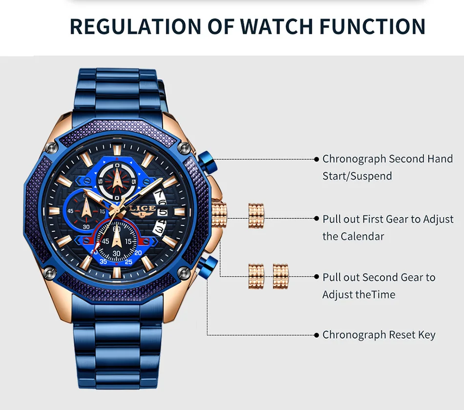 LIGE новые мужские спортивные часы с хронографом от топ бренда класса, Роскошные Мужские часы Мужские Модные Бизнес водонепроницаемые кварцевые часы с большим циферблатом часы+ коробка
