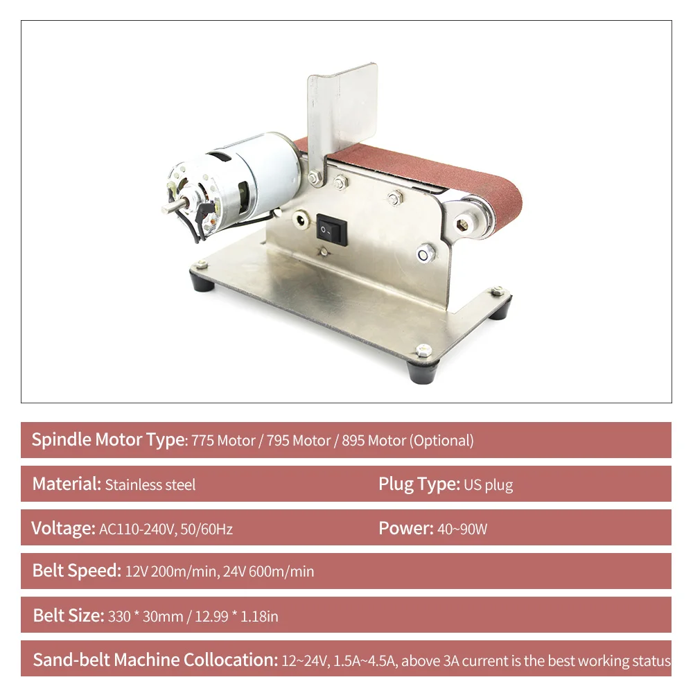 Горизонтальный ленточно-шлифовальный станок мини Электрический ленточный шлифовальный станок многофункциональный измельчитель шлифовальная полировальная машинка 775/795/895 мотор